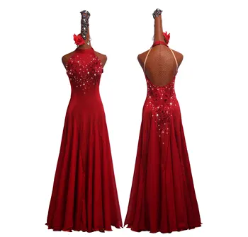 Sukienka Do Tańca Towarzyskiego Standard Spódnica Konkurencyjny Sukienka Stroje Do Występów Sukienki Dla Dorosłych Dzieci Z Haftem Winno-Czerwony