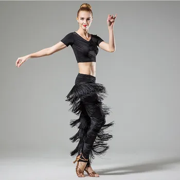 Dorośli Latin Taneczne Spodnie Z Frędzlami Taneczne Spodnie Do Tańca Towarzyskiego Samba Salsa Taniec Spodnie Z Frędzlami Odzież Dla Występów