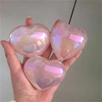 Naturalna Aura serca Kamień Kryształ Różowy Kwarc Uzdrawiający Kryształ kwarcu Napis Reiki Leczenie Czakry kamienie i Minerały