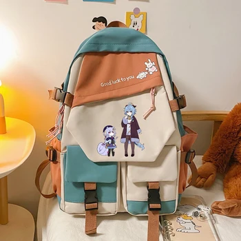 Gra Genshin Impact Anime Wpływach Ганью Xiao Кадзуха Qiqi Chongyun Unisex Modny Plecak W Kontrastowym Kolorze Studencki Szkolny Plecak Ins